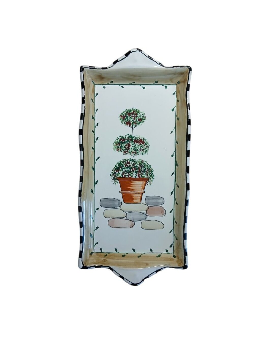 Fratelli Mari Deruta Italian Topiary Serving Tray Hand Painted 11”